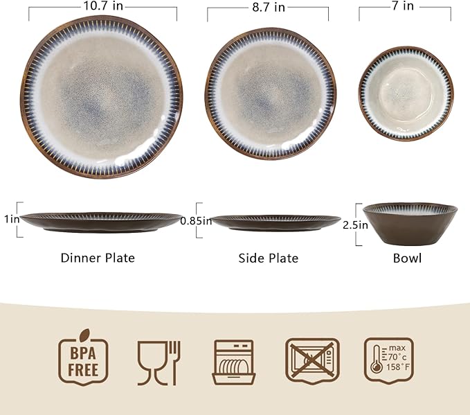 Melamine Dinnerware Set 12 Pcs Dishware Sets Plate and Bowl Set Service for 4 Lightweight and Unbreakable Dinnerware Sets for Camping Great for RV Dishwasher Safe Sahara Beige and Blue