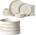 Famiware Star Dinnerware Set with Plates and Bowls Service for 4 (16-Piece) Stoneware Kitchen Dishes Dinner Sets - Vanilla White