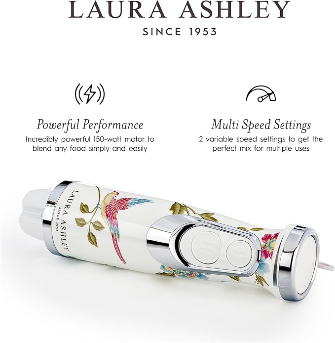 Laura Ashley 150W Immersion Blender Handheld - 4 in 1 Electric Hand Blender for Kitchen with Durable Stainless Steel Blades Whisk &amp 300ml Mixing Pouring Cup - 2 Speed Modes Hand Held Stick Blend