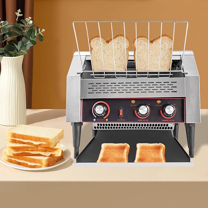 Commercial Conveyor Toaster-450 Slices/H 2600W Stainless Steel Toasters with Seven Speeds &amp Independent Temperature Control Toaster Ovens Countertop for Raditional White Slices (TT-450L)