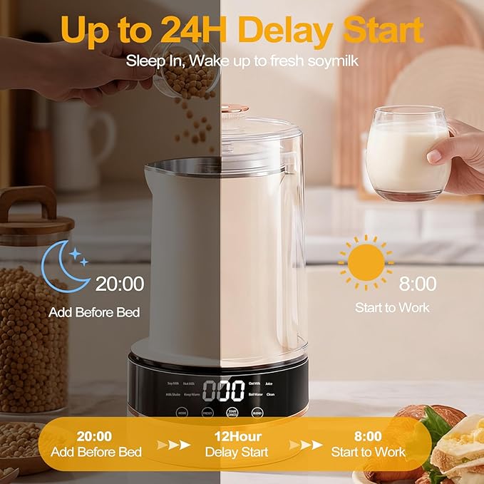 10 in 1 Nut Milk Maker Machine 40oz/1.0L Soy Milk Maker with Auto Clean/24H Delay/Keep Warm/Boil Water Almond Milk Maker for Homemade Oat Juice Milk Shakes Plant Based and Dairy Free Beverages