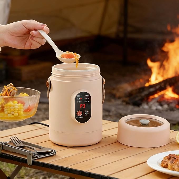 Multifunctional Health Pot Portable 500W Health Pot with Ceramic Glaze Inner Pot &amp Steamer 12-Hour Preset Slow Cooker for Rice Porridge Soup Steaming (B-1.6L-Light pink)