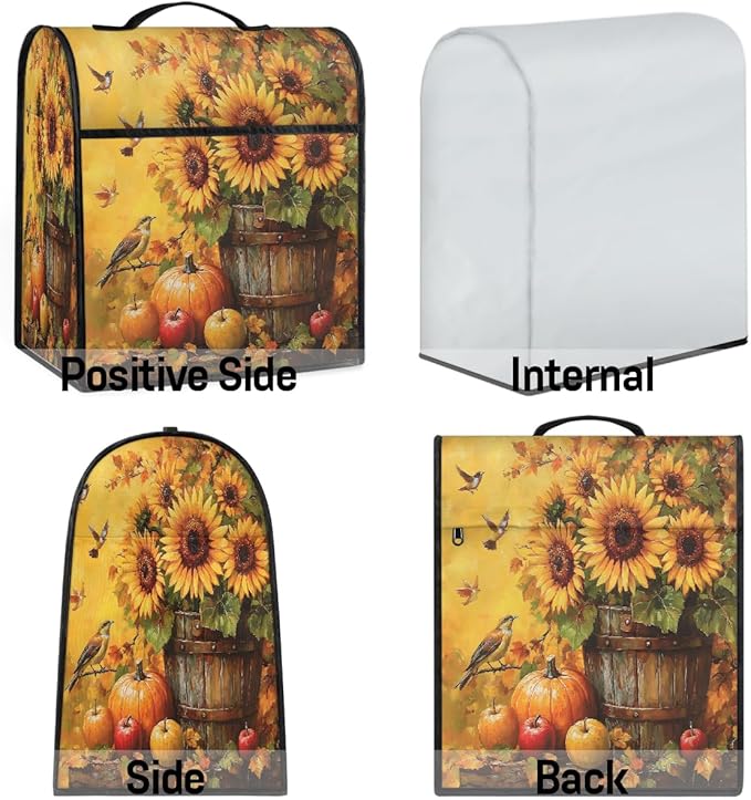 cfpolar Kitchen Aid Mixer Cover Compatible with 6-8 Quarts Pumpkin Sunflower Birds Stand Mixer Cover Kitchen Aid Mixers Accessories Appliance Organizer Bag Dust Covers with Zipper Pocket