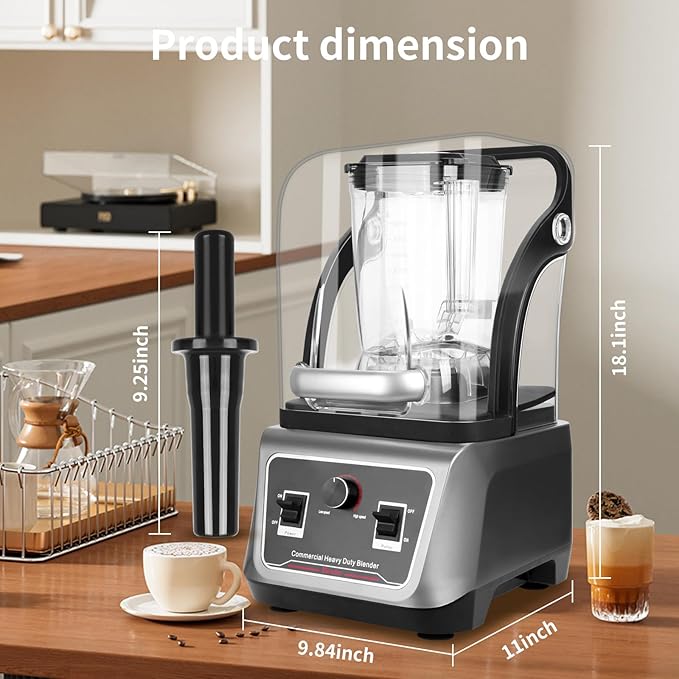Commercial Blender with Soundproof Shield 70 Oz Quiet Professional Blenders Heavy Duty Blender with Strong and Quiet Professional-Grade Power Self-Cleaning Quiet Sound Enclosure 2200W