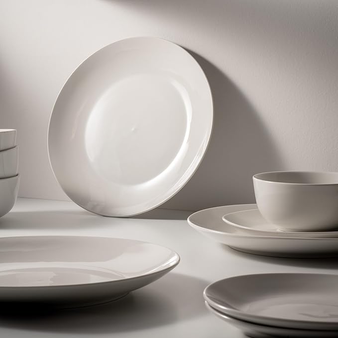 Dinnerware Sets Fine Porcelain Dinnerware Sets Plates and Bowls Sets Dishes 12-Piece Service for 4 Soft White (Pack of 2)