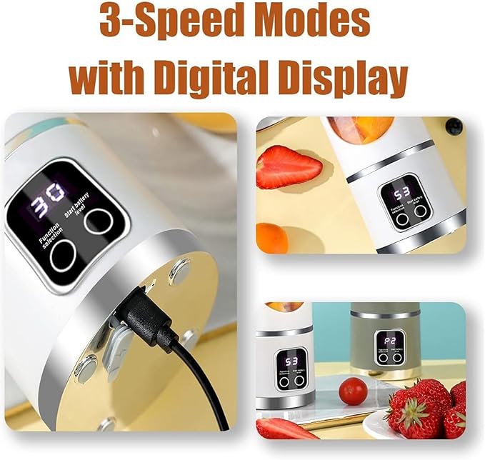 Digital Display Juicer - Smart LED Display 3 Speed Settings Fresh Juice Cup Multi-Functional Blender USB Charging Portable Juicer Suitable for Making Milkshakes and Smoothies(Purple)