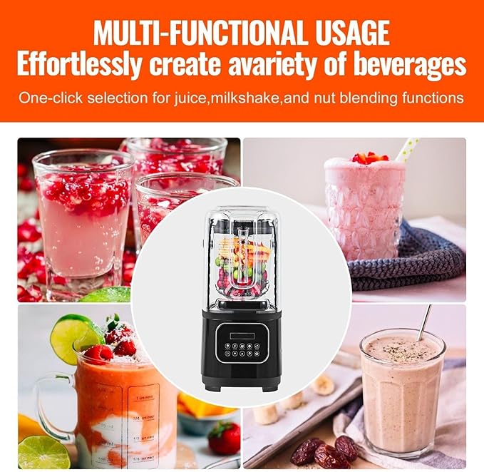 Professional with Shield Commercial Countertop 68 oz Combo Stainless Steel 9 Speed &amp 5 Functions for Shakes Smoothies Peree and Crush Ice Black