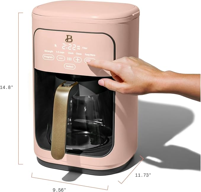 B by Drew Barrymoree Coffee Maker 14-Cup Programmable with Touchscreen 1-4 Cup Setting &amp Keep Warm (Rose)