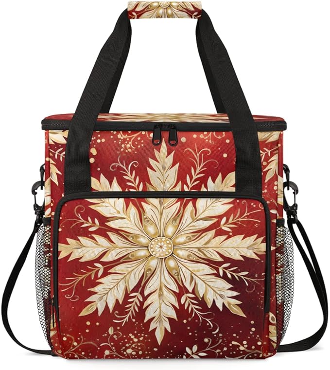 Xmas Snowflakes Coffee Maker Carrying Bag Cute Snowflakes Travel Storage Bag Compatible with K-Mini or K-Mini Plus Single Serve Coffee Brewer Carrying Case with Multiple Pockets &amp Shoulder Strap