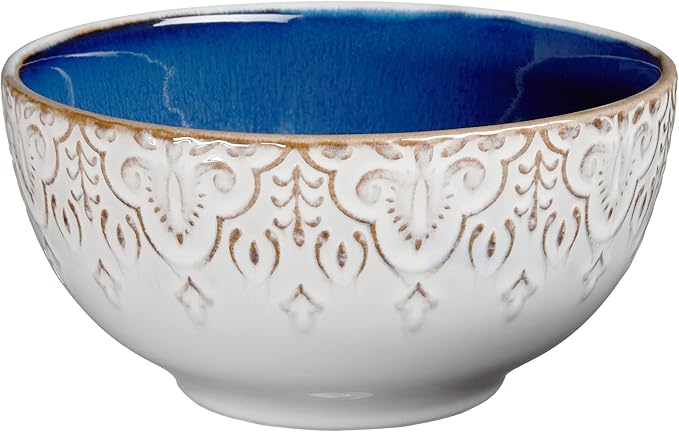 American Atelier Round Dinnerware Sets | Blue Kitchen Plates Bowls and Mugs | 16 Piece Stoneware Granada Collection | Dishwasher &amp Microwave Safe | Service for 4