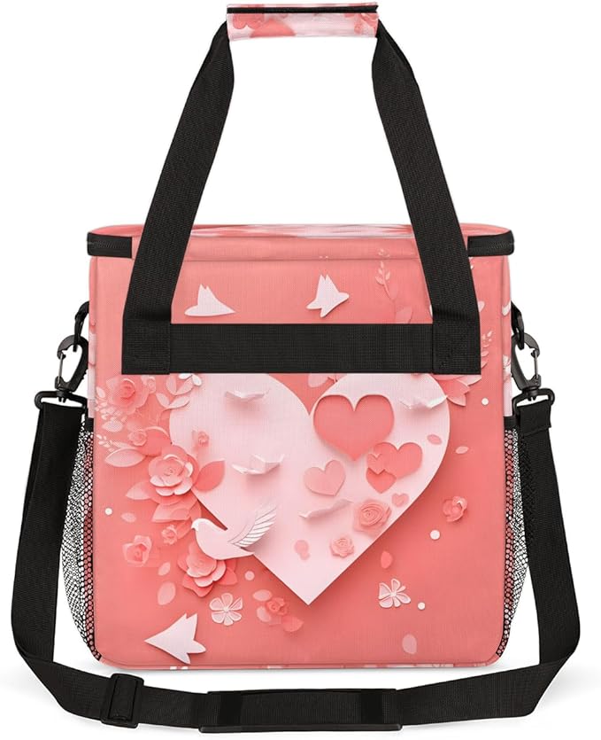 Paper Heart Coffee Maker Carrying Bag Portable Travel Storage Tote Bag Compatible with K-Mini or K-Mini Plus Single Serve Coffee Brewer Carrying Case with Multiple Pockets &amp Shoulder Strap
