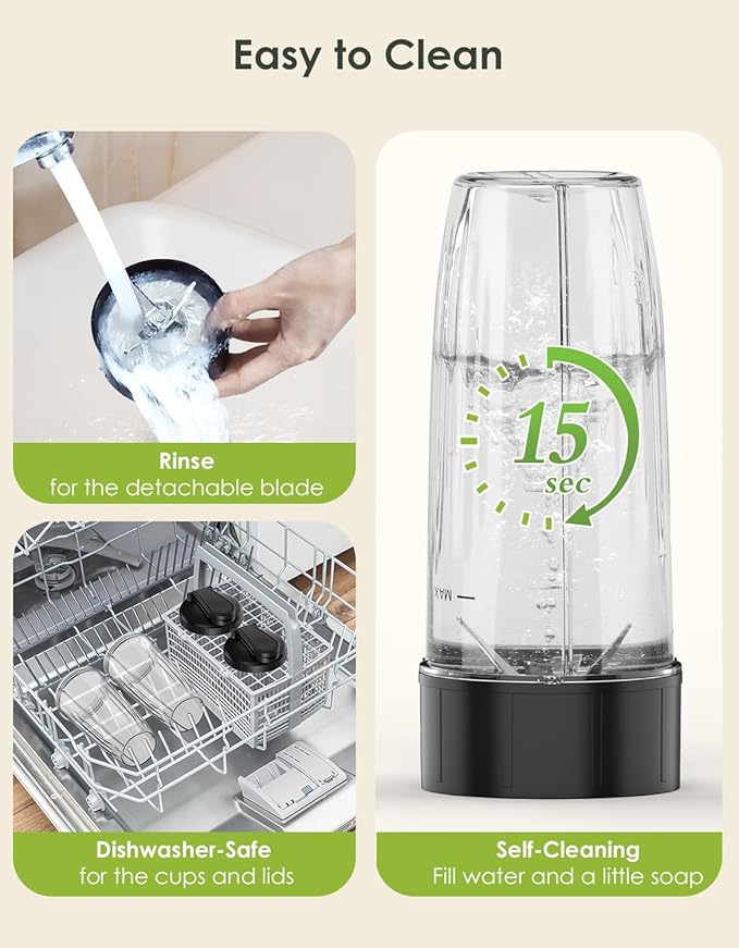 Smoothie Blender 1100W Personal Blender for Shakes and Smoothies Blenders and Grinder Combo for Kitchen with 2 * 22 Oz To-Go Cup and Lid for Protein Shake Baby Food Frozen Drink