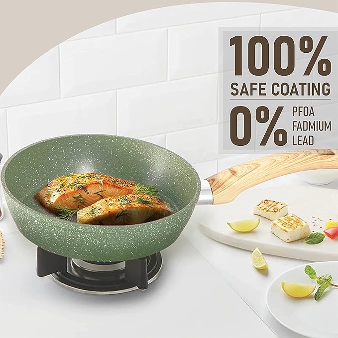 12 Pieces Kitchen Pots &amp Pans Set Nonstick Cookware Set Granite Coated Green