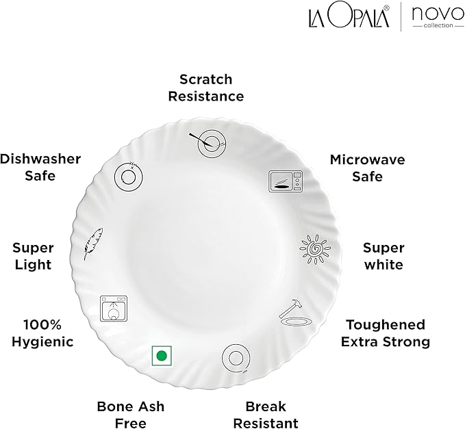 Laopala Opal Glass Novo Lush Green Dinner Set 23 Pcs White