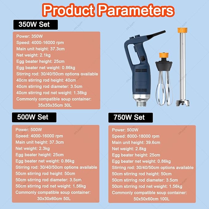 350w/500w/750w High-Power Commercial Hand BlenderProfessional Immersion Blender with Lock Buttonfor Soup BucketsStainless Steel Blade for Pureeing Whipping Cream Emulsify 500W-50cm
