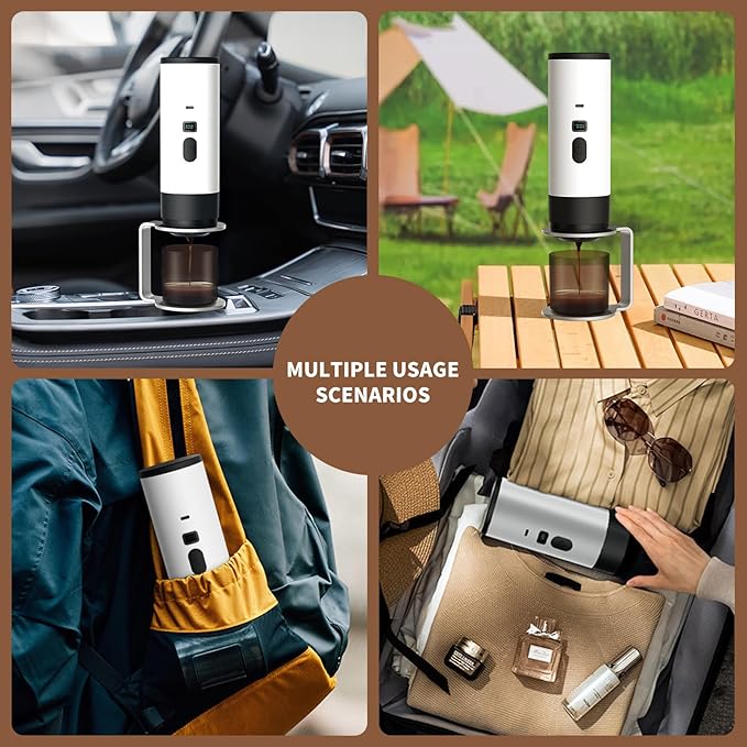 RQUOIRE 3-in-1 Portable Coffee Maker Espresso Machine Self-Heating Travel Coffee Maker Compatible with NS DG Pods &amp Ground Coffee Small Mini Espresso Machine for Car Camping Hiking With Stand