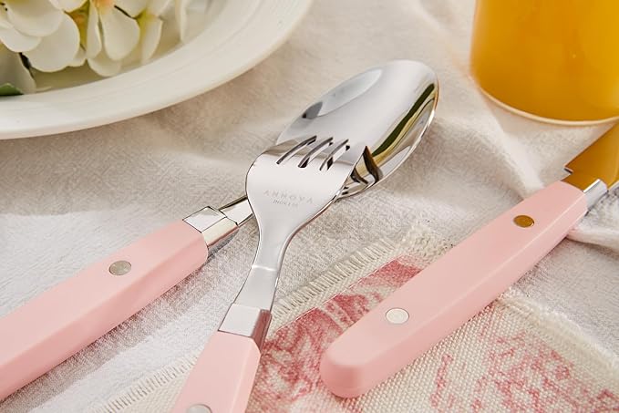 ANNOVA Silverware Set Retro/Rivet Colorful Stainless Steel Tableware Kitchen Flatware Set Utensils Includes Dinner Knives Forks Spoons Salad Forks &amp Dessert Spoons (Light Pink 20 Pieces)