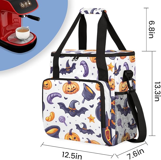 Gothic Pumpkin Coffee Maker Carrying Bag Glowing Pumpkin Travel Storage Bag Compatible with K-Mini or K-Mini Plus Single Serve Coffee Brewer Carrying Case with Multiple Pockets &amp Shoulder Strap