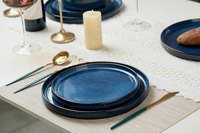 famiware 8.25 Paste Bowl Set (4 Piece) and 10 Dinner Plates for 6 - Nebulas Blue