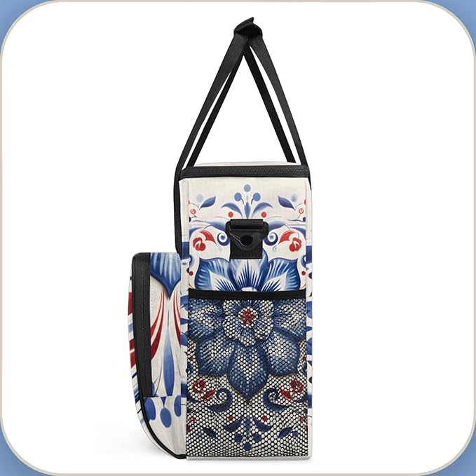 Floral Art Coffee Maker Travel Bag for Keurig K-Mini/K-Mini Plus Insulated Waterproof Tote with Pockets for K-Cup Portable Single-Serve Brewer Case