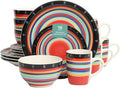 Gibson Home Festival Rings 16-Piece Stoneware Dinnerware Set – Colorful Hand-Painted Plates Bowls &amp Mugs Service for 4 Dishwasher &amp Microwave Safe Vibrant Tableware