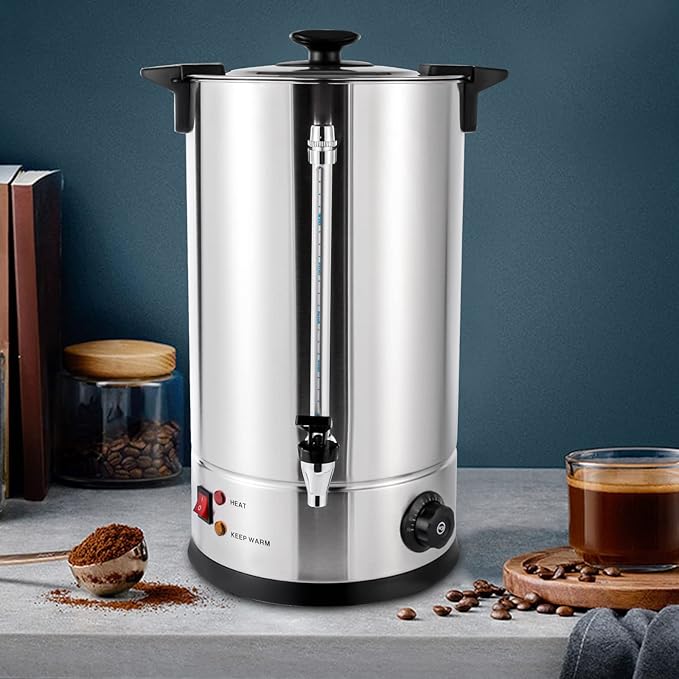 Coffee Urn 15L/3.96 Gal Electric Coffee Maker with Filter &amp Faucet 1400W Fast Heating 304 Stainless Steel Hot Beverage Dispenser with Adjustable Temp for Large Gatherings Parties Buffet Wedding