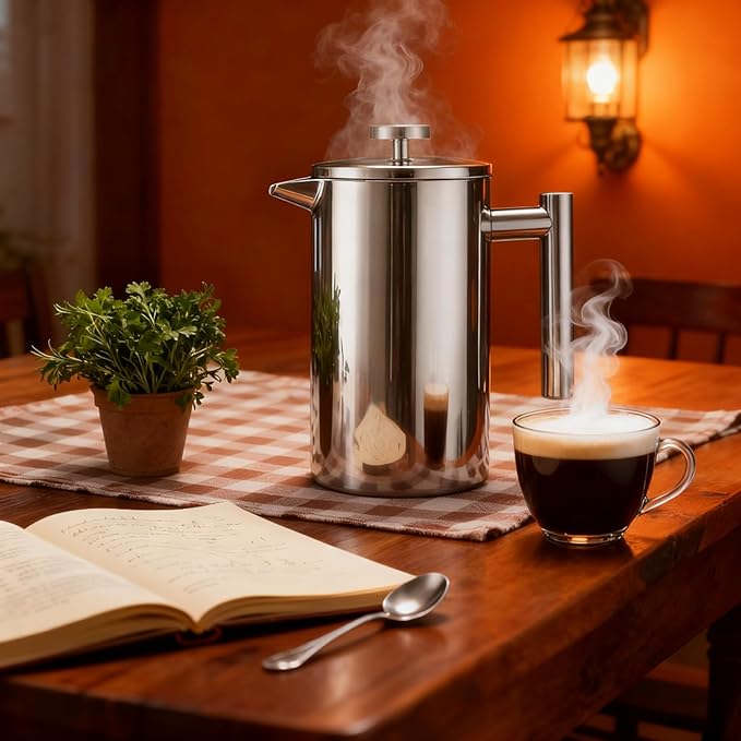 French Press Coffee Maker 34oz/1L Double Wall Stainless Steel Coffee Press with 3 Filters &amp Cleaning Brush Insulated Tea Maker for Home Camping &amp Travel (27 fl oz)