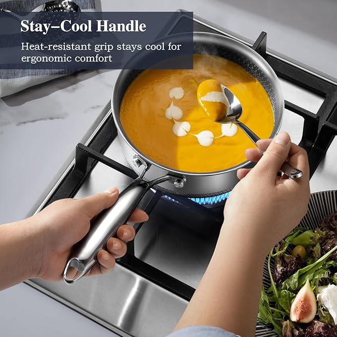 Hybrid Nonstick Pot Set 1.5 QT Sauce Pan 2 and 5.2 QT Stock Pot with Glass LidsCookware setsStay-Cool Handles2 Silicone TrivetsDishwasher-FriendlyCompatible All Cooktops.