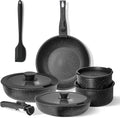 edx 12-Piece Nonstick Cookware Set with Detachable Handle Induction Compatible Dishwasher and Oven Safe Pots and Pans (Black)