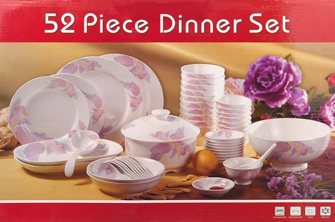 M.V. Trading 007-501 Complete Beautiful Elegrant Porcelain Dinner Set with Floral Design Set of 52 Pieces