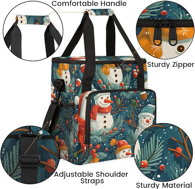 Christmas Snowman Coffee Maker Carrying Bag Cute Snowman Travel Storage Bag Compatible with K-Mini or K-Mini Plus Single Serve Coffee Brewer Carrying Case with Multiple Pockets &amp Shoulder Strap