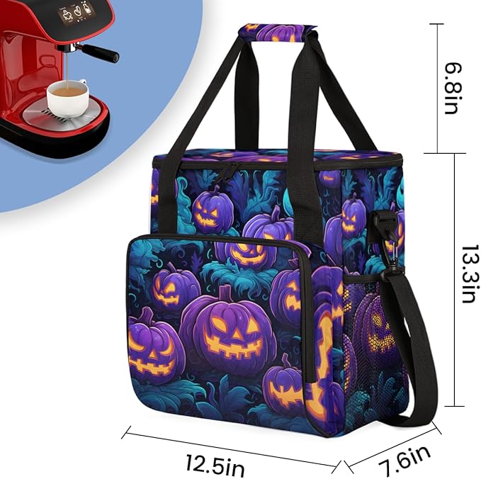 Gothic Halloween Pumpkins Coffee Maker Carrying Bag Travel Storage Bag Compatible with K-Mini or K-Mini Plus Single Serve Coffee Brewer Carrying Case with Multiple Pockets &amp Shoulder Strap