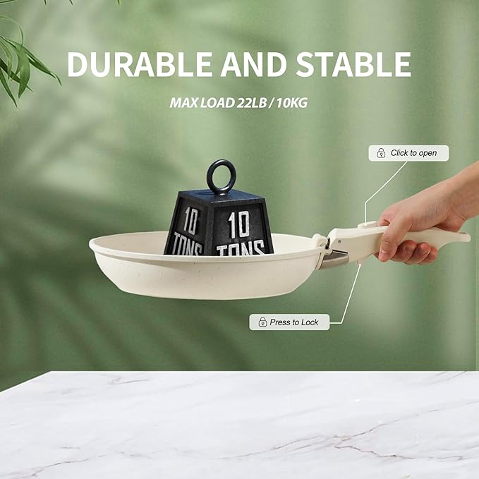 Nonstick Ceramic Cookware Set 21PCS with Detachable Handle Pans and Pots Set RV Kitchen Set Cookware Set with Removable Handles Oven Safe Induction Ready Stackable Non-stick Set