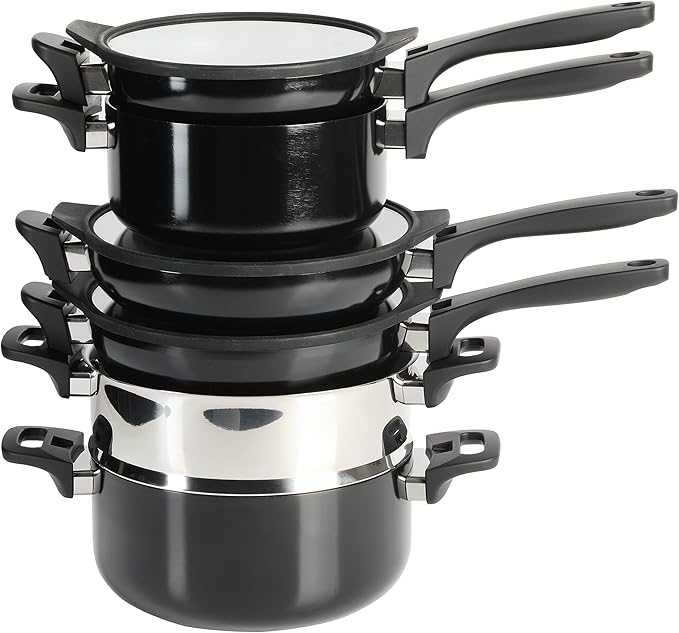 Kenmore Elite Grayson Stackable Platinum Nonstick Forged Aluminum Induction Cookware Set 9-Piece Black