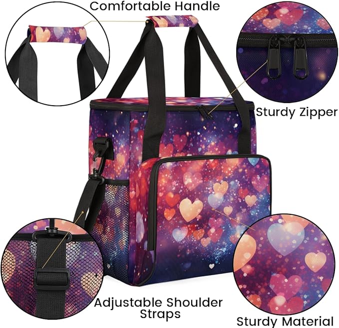 Navy Blue Heart Coffee Maker Carrying Bag Portable Travel Storage Tote Bag Compatible with K-Mini or K-Mini Plus Single Serve Coffee Brewer Carrying Case with Multiple Pockets &amp Shoulder Strap