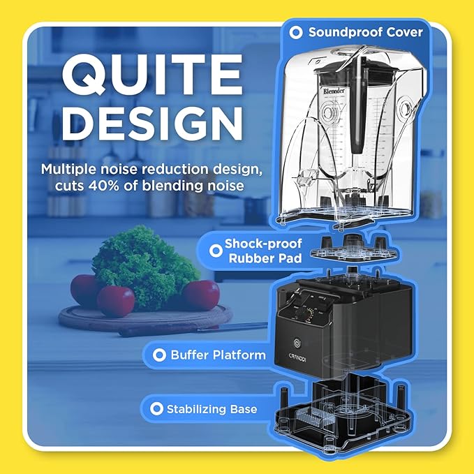 CRANDDI Quiet Commercial Blender with Soundproof Shield 2200 Watt Professional Blenders for Kitchen with 80oz Pitcher and Self-Cleaning High-Speed Blenders K90 Grey