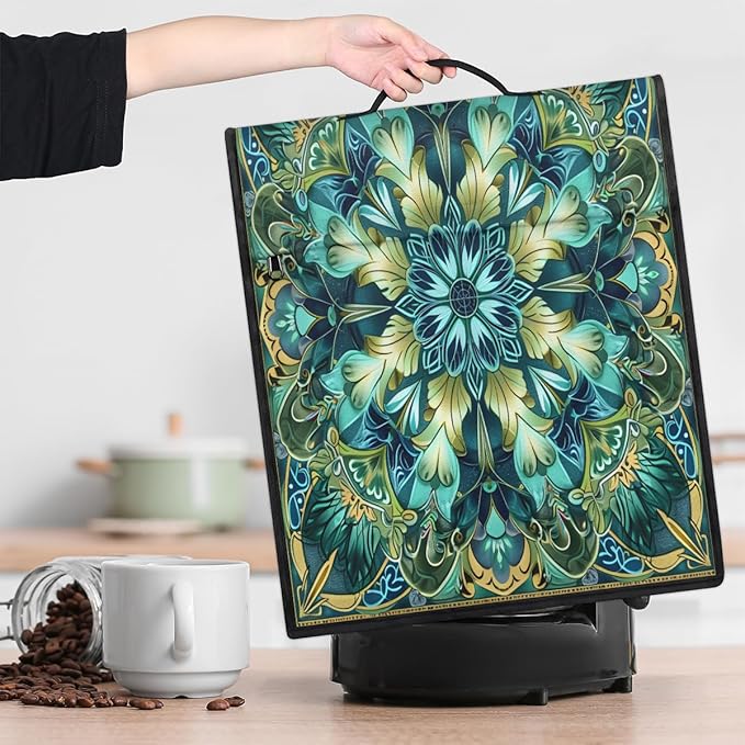 Kitchen Aid Mixer Cover Turquoise Mandala Flower Stand Mixer Cover Compatible with 6-8 Quarts Stand Mixers Dust Covers with Zipper Pocket Foldable Washable Kitchen Aid Organizer Bag