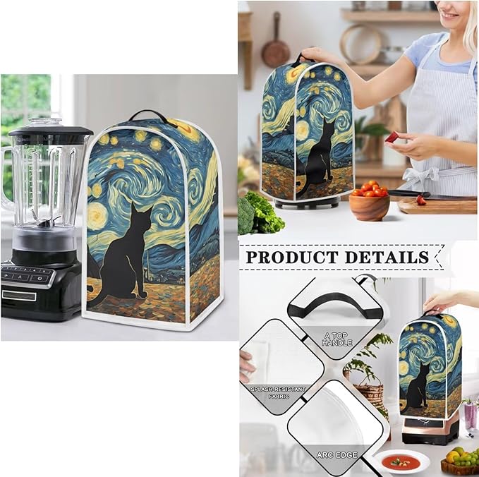 Starry Night Cat Decoration Slow Cooker Cover Toaster Cover Blender Covers SetFit 6-8 qt Slow Cooker Bread Machine Dust Cover Fits for Most Standard 2 Slice ToastersMachine Washable(Blue)