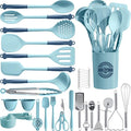 Kikcoin 43Pcs Large Kitchen Utensils Set - Silicone Cooking Utensils Set Dishwasher Safe Spatula Set for Non-stick Cookware 446°F Heat Resistant Kitchen Utensils Set with Holder BPA Free Blue