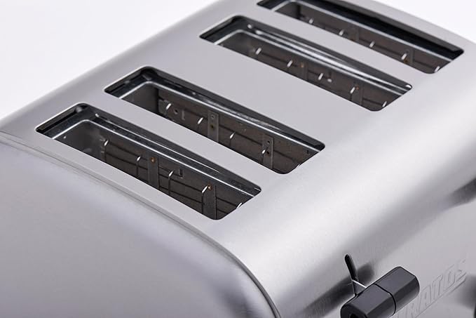 Kratos Commercial Four Slice Pop-Up Toaster 1.5 Wide Slots for Bagels and Special Breads Stainless Steel Countertop Toaster with Two Crumb Trays 120V 1800 Watts ETL Certified (29M-011)