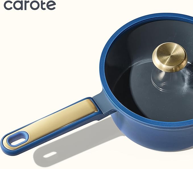 CAROTE Ceramic Cookwar Set Pots and Pan Set Non Stick 18 Piece Cookware Set Kitchen Cooking Set Non Toxic PFAS PTFE Free Blue