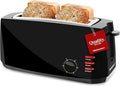 Elite Gourmet ECT4829B Long Slot 4 Slice Toaster 6 Toast Settings Toaster Defrost Reheat Cancel Functions Slide Out Crumb Tray Extra Wide Slots for Bagels Waffles Black