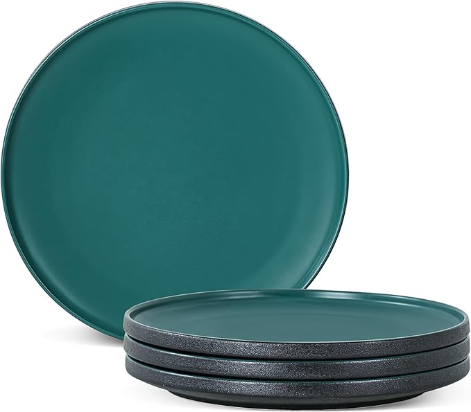 Ceramic Dinner Plates 10.25 Inch Flat Dish Set for 4 Perfect for Family and Entertaining Microwave &amp Dishwasher Safe Dinner Dishes for Steak Sandwiches Pizza Pasta Modern Green