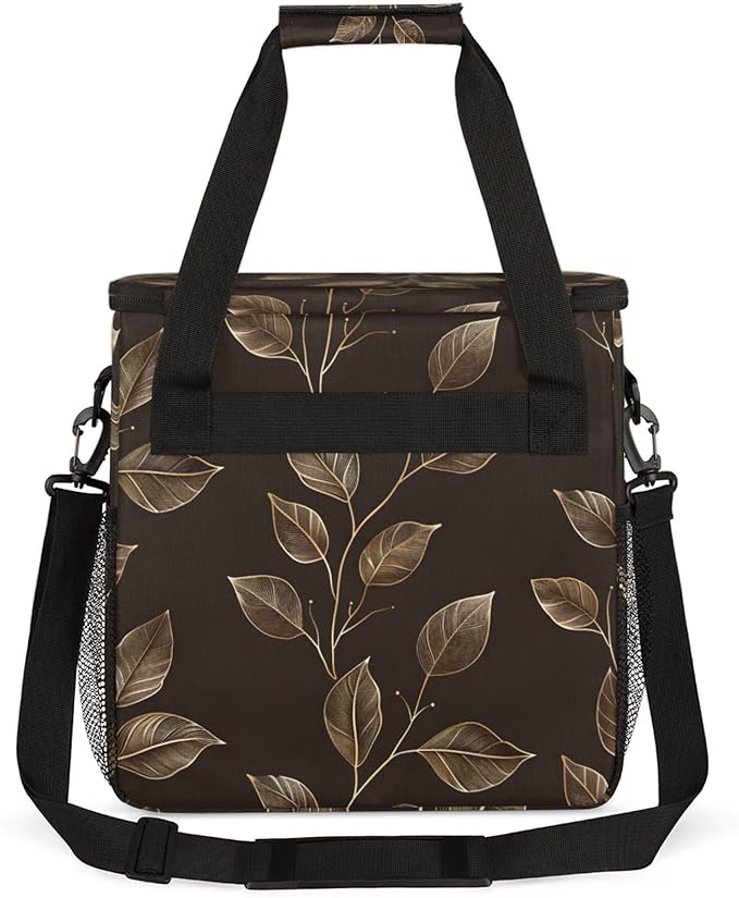 Leaf Plant Theme Coffee Maker Travel Bag for Keurig K-Mini/K-Mini Plus Insulated Waterproof Tote with Pockets for K-Cup Portable Single-Serve Brewer Case