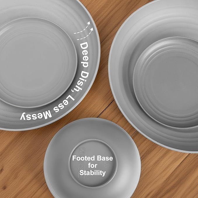 Wheat Straw Dinnerware Set 32 PCS Dinner PlatesDessert Plates Drinking Glasses Wheat Straw Bowls Set Microwave and Dishwasher Safe Dishes Set for 8 for Outdoor Camping Picnic - Grey