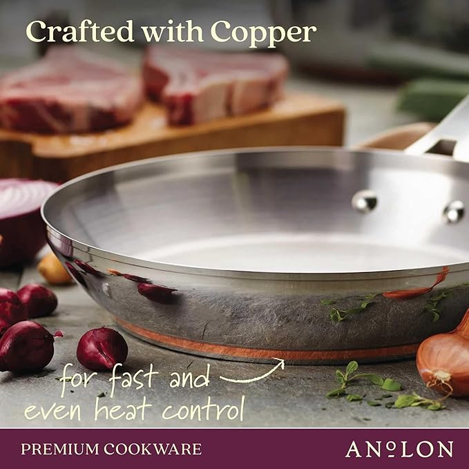 Anolon Nouvelle Stainless Stainless Steel Frying Pan Set / Fry Pan Set / Skillet Set - 8 Inch and 9.5 Inch  Silver