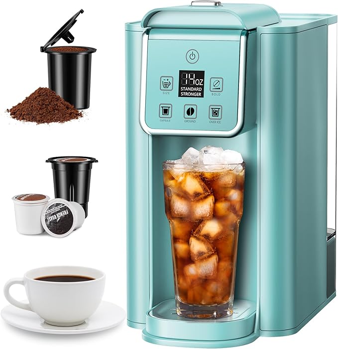 SHARDOR Single Serve Coffee Maker Hot &amp Iced Coffee Machine for K Cup and Grounds 6 to 14 oz Brew Sizes 50 oz Removable Water Tank Blue
