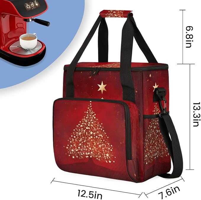 Christmas Tree Coffee Maker Carrying Bag Bright Tree Travel Storage Bag Compatible with K-Mini or K-Mini Plus Single Serve Coffee Brewer Carrying Case with Multiple Pockets &amp Shoulder Strap