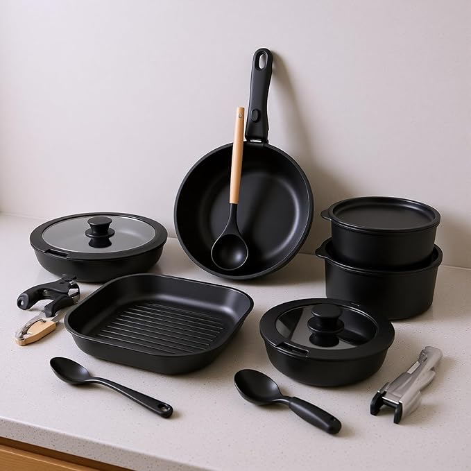 Fockety 3 Piece Pots and Pans Set Premium Aluminum Nonstick Cookware with Detachable Handle and Glass Lid Oven Safe up to 550F for Induction Stovetop and Dishwasher