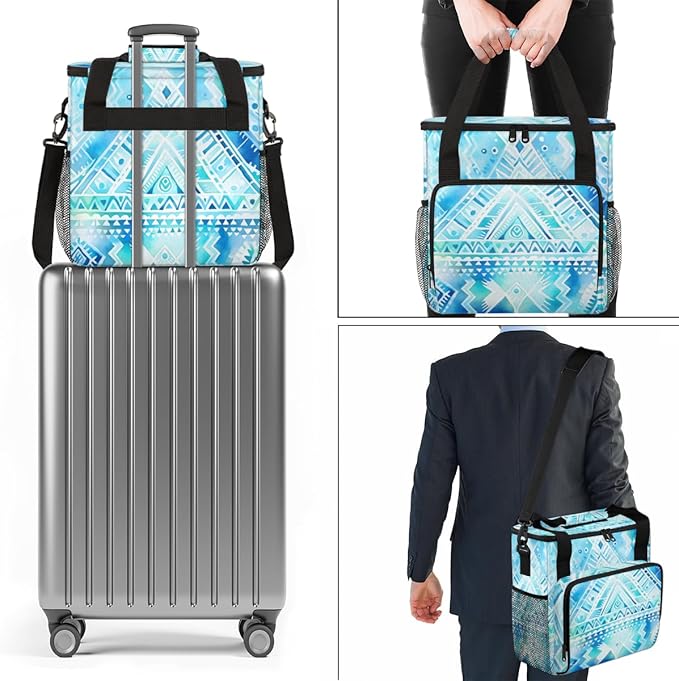 Ethnic Geometry Coffee Maker Carrying Bag Polynesian Pattern Travel Storage Bag Compatible with K-Mini or K-Mini Plus Single Serve Coffee Brewer Carrying Case with Multiple Pockets &amp Shoulder St